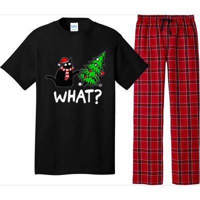 Funny Naughty Black Cat Pushing Christmas Tree Pajama Set