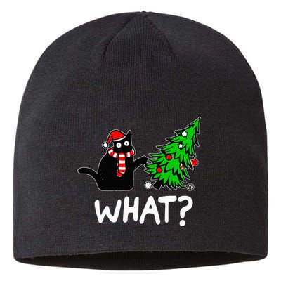 Funny Naughty Black Cat Pushing Christmas Tree Sustainable Beanie
