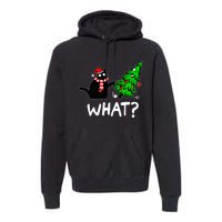 Funny Naughty Black Cat Pushing Christmas Tree Premium Hoodie