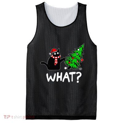 Funny Naughty Black Cat Pushing Christmas Tree Mesh Reversible Basketball Jersey Tank