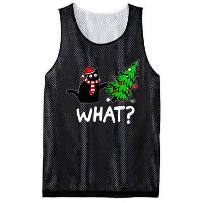 Funny Naughty Black Cat Pushing Christmas Tree Mesh Reversible Basketball Jersey Tank