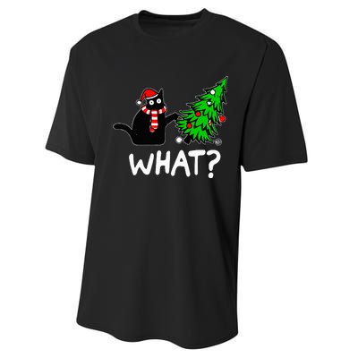 Funny Naughty Black Cat Pushing Christmas Tree Performance Sprint T-Shirt