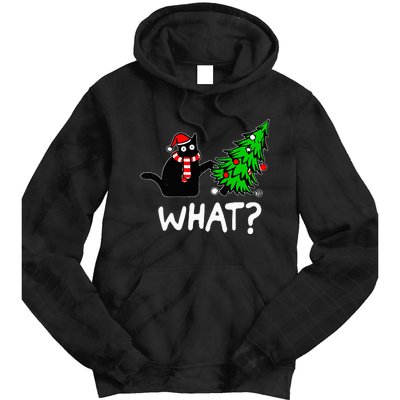 Funny Naughty Black Cat Pushing Christmas Tree Tie Dye Hoodie