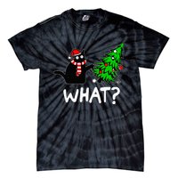 Funny Naughty Black Cat Pushing Christmas Tree Tie-Dye T-Shirt