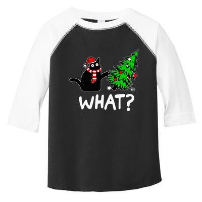Funny Naughty Black Cat Pushing Christmas Tree Toddler Fine Jersey T-Shirt