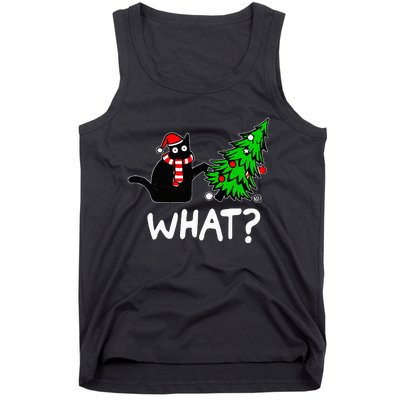 Funny Naughty Black Cat Pushing Christmas Tree Tank Top