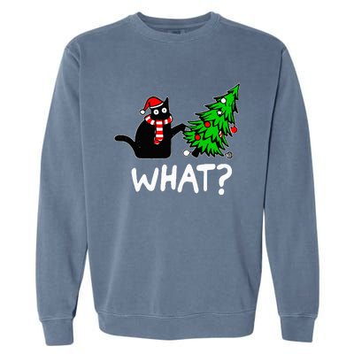 Funny Naughty Black Cat Pushing Christmas Tree Garment-Dyed Sweatshirt