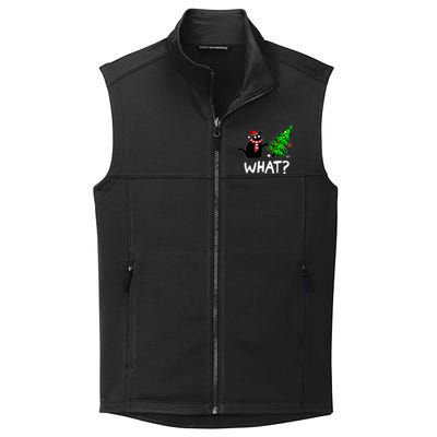 Funny Naughty Black Cat Pushing Christmas Tree Collective Smooth Fleece Vest