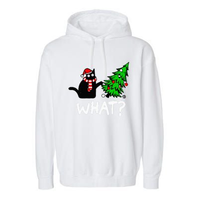 Funny Naughty Black Cat Pushing Christmas Tree Garment-Dyed Fleece Hoodie