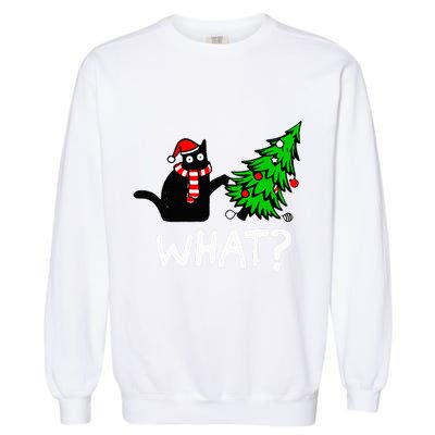 Funny Naughty Black Cat Pushing Christmas Tree Garment-Dyed Sweatshirt
