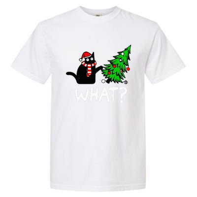 Funny Naughty Black Cat Pushing Christmas Tree Garment-Dyed Heavyweight T-Shirt