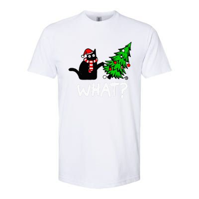 Funny Naughty Black Cat Pushing Christmas Tree Softstyle CVC T-Shirt