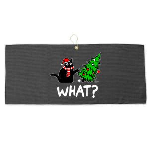 Funny Naughty Black Cat Pushing Christmas Tree Over Cat What Large Microfiber Waffle Golf Towel