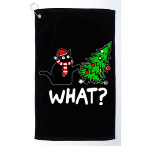 Funny Naughty Black Cat Pushing Christmas Tree Over Cat What Platinum Collection Golf Towel