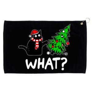 Funny Naughty Black Cat Pushing Christmas Tree Over Cat What Grommeted Golf Towel