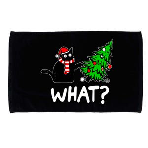 Funny Naughty Black Cat Pushing Christmas Tree Over Cat What Microfiber Hand Towel