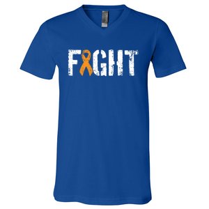 Fight Ney Cancer Gift Military Orange Awareness Ribbon Gift V-Neck T-Shirt