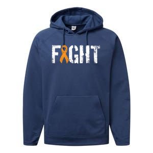 Fight Ney Cancer Gift Military Orange Awareness Ribbon Gift Performance Fleece Hoodie