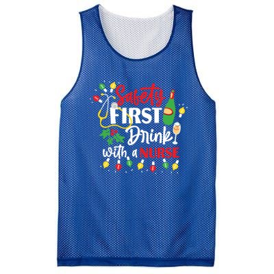 Funny Nurse Christmas Safety First With A Nurse Gift Mesh Reversible Basketball Jersey Tank