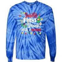 Funny Nurse Christmas Safety First With A Nurse Gift Tie-Dye Long Sleeve Shirt