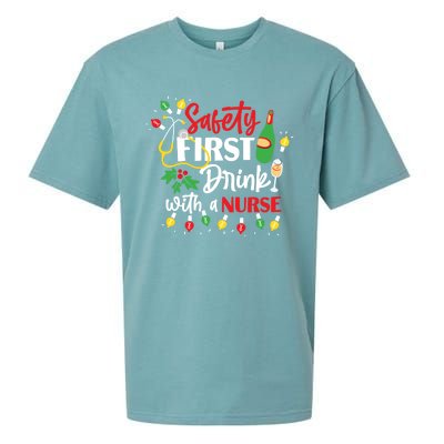 Funny Nurse Christmas Safety First With A Nurse Gift Sueded Cloud Jersey T-Shirt