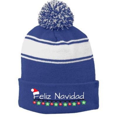 Feliz Navidad Christmas  Stripe Pom Pom Beanie