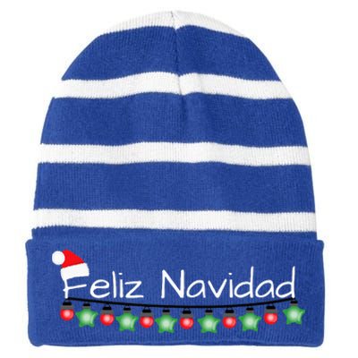 Feliz Navidad Christmas  Striped Beanie with Solid Band