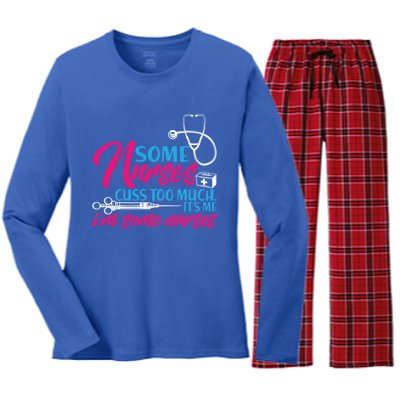 Funny Nurse Cuss Nurse Who Cusses Some Nurses Cuss Too Much Gift Women's Long Sleeve Flannel Pajama Set 