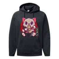 Funny Neko Cat Eating Ramen Noodles Noodle Kawaii Kitten Performance Fleece Hoodie