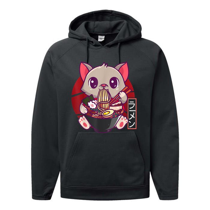 Funny Neko Cat Eating Ramen Noodles Noodle Kawaii Kitten Performance Fleece Hoodie