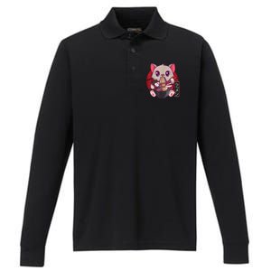 Funny Neko Cat Eating Ramen Noodles Noodle Kawaii Kitten Performance Long Sleeve Polo