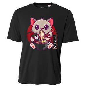 Funny Neko Cat Eating Ramen Noodles Noodle Kawaii Kitten Cooling Performance Crew T-Shirt