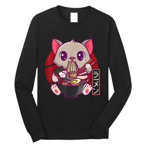 Funny Neko Cat Eating Ramen Noodles Noodle Kawaii Kitten Long Sleeve Shirt