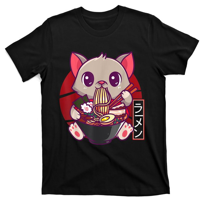 Funny Neko Cat Eating Ramen Noodles Noodle Kawaii Kitten T-Shirt