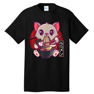 Funny Neko Cat Eating Ramen Noodles Noodle Kawaii Kitten Tall T-Shirt