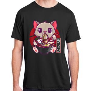 Funny Neko Cat Eating Ramen Noodles Noodle Kawaii Kitten Adult ChromaSoft Performance T-Shirt