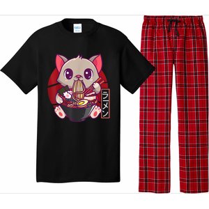 Funny Neko Cat Eating Ramen Noodles Noodle Kawaii Kitten Pajama Set