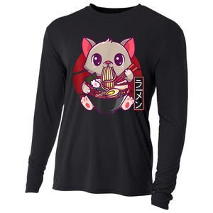 Funny Neko Cat Eating Ramen Noodles Noodle Kawaii Kitten Cooling Performance Long Sleeve Crew