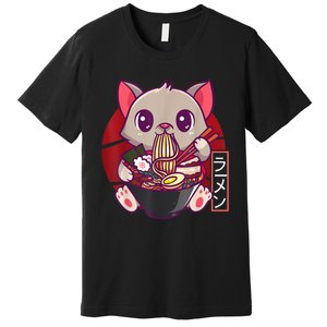 Funny Neko Cat Eating Ramen Noodles Noodle Kawaii Kitten Premium T-Shirt