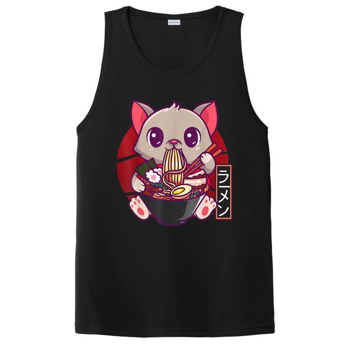 Funny Neko Cat Eating Ramen Noodles Noodle Kawaii Kitten PosiCharge Competitor Tank