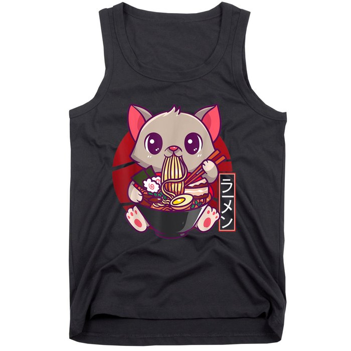 Funny Neko Cat Eating Ramen Noodles Noodle Kawaii Kitten Tank Top