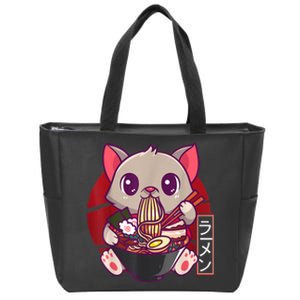 Funny Neko Cat Eating Ramen Noodles Noodle Kawaii Kitten Zip Tote Bag