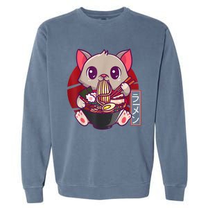 Funny Neko Cat Eating Ramen Noodles Noodle Kawaii Kitten Garment-Dyed Sweatshirt