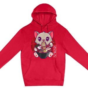 Funny Neko Cat Eating Ramen Noodles Noodle Kawaii Kitten Premium Pullover Hoodie