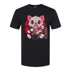 Funny Neko Cat Eating Ramen Noodles Noodle Kawaii Kitten Softstyle CVC T-Shirt