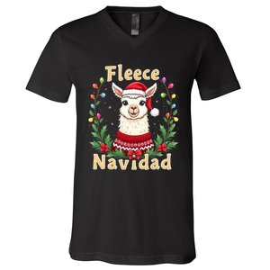 Fleece Navidad Christmas Cute Llama V-Neck T-Shirt