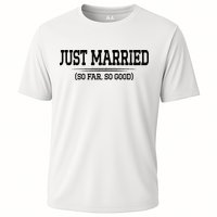 Funny Newlywed Couple Just Married So Far So Good Husband Cooling Performance Crew T-Shirt