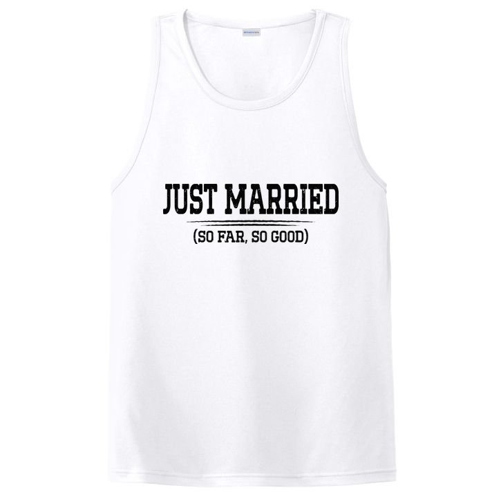Funny Newlywed Couple Just Married So Far So Good Husband PosiCharge Competitor Tank