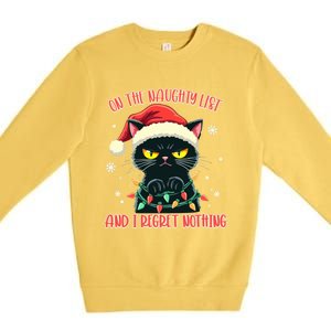 Funny Naughty Cat Santa Tangled Up In Christmas Lights Great Gift Premium Crewneck Sweatshirt