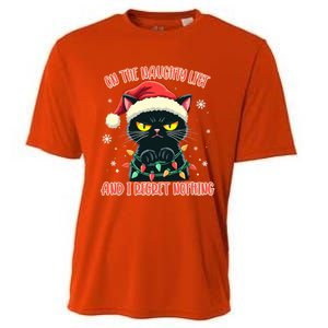 Funny Naughty Cat Santa Tangled Up In Christmas Lights Great Gift Cooling Performance Crew T-Shirt